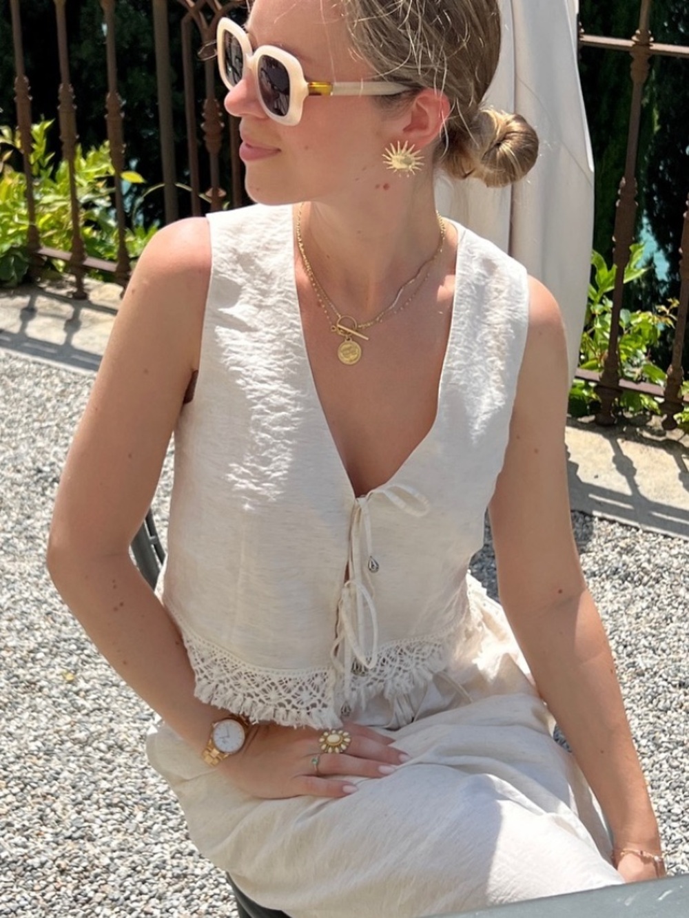 New Fabrique Velia Fringed Vest Set in Cotton Linen - Picture 3 of 14